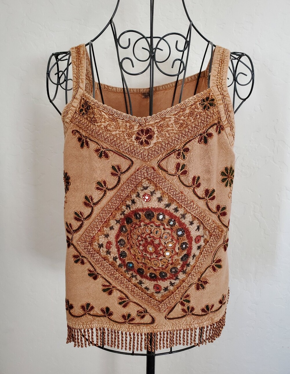 Boho/Hippie Top with Embroidery & Fringe Detail